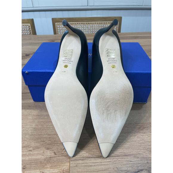 Stuart Weitzman Power 75 Pumps Black Leather Upper Size 7.5 NIB Dressy Elegant - Picture 9 of 12